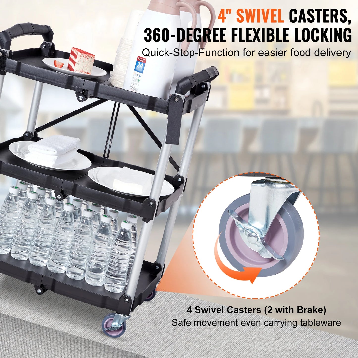 Serveerwagen - Keukentrolley - Utility Cart - Roltafel - Vouwbare - 3-Tier - Slim Slide Organizer - voor Keuken, Badkamer of Opslagruimte - QUORE