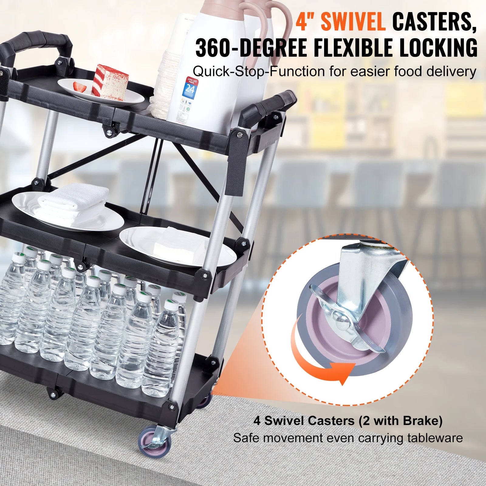 Serveerwagen - Keukentrolley - Utility Cart - Roltafel - Vouwbare - 3-Tier - Slim Slide Organizer - voor Keuken, Badkamer of Opslagruimte - QUORE