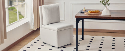 Eetkamerstoelen – Gestoffeerde Stoelen – Stoelen Met Wielen – Opbergruimte Stoelen – Zacht Kunstlinnen – Houten Frame – 24 Liter Opbergvak - Beige