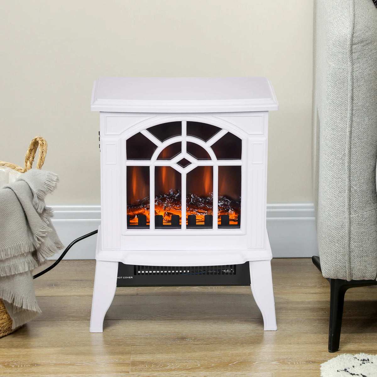 Homcom - Elektrische Haard - Haard - Decoratieve Vloerverwarmingskachel - Verplaatsbaar Decoratief Vlameffect - 36,5x24x46 cm - 1000/2000W - 60Hz - Wit - QUORE