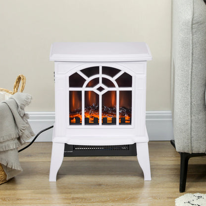 Homcom - Elektrische Haard - Haard - Decoratieve Vloerverwarmingskachel - Verplaatsbaar Decoratief Vlameffect - 36,5x24x46 cm - 1000/2000W - 60Hz - Wit - QUORE
