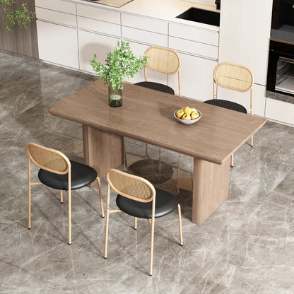 Eetkamerstoelen – Stoelen – Rattan Stoelen – Metalen Poten – Set Van 4 – Ergonomisch Ontwerp – PU Zitting - Zwart