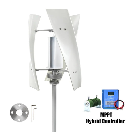 Windturbine – Windgenerator – Windmolen – Duurzame Energie – 3000W Vermogen – Aluminium Behuizing - Wit - 12V - Met Hybride Besturing