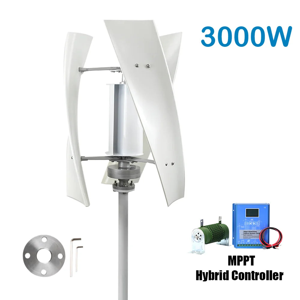 3000W Verticale Windmolen Turbine – Windgenerator – Windkrachtgenerator – Energie Generator – Windenergie Systeem – 12V Variant – Hybride MPPT Controller – Duurzame Aluminium Behuizing