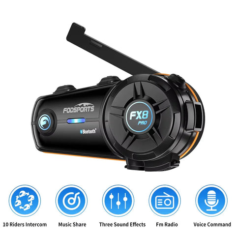 Motocycle Intercom - Helmet Intercom - Motorcycle Helmet Headset - Bluetooth Helmet Intercom - Helmet - Motorcycle Accessories - 10 Riders - 2000M - for Calling, Music Sharing, Dual Chip, FM Radio