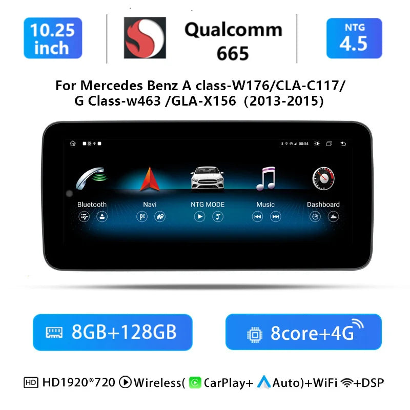 Carplay Radio – Autoradio – Multimedia Systeem – Inbouwscherm – Touchscreen – 10,25 Inch Display – Qualcomm Snapdragon 665 – Draadloos Carplay & Android 14