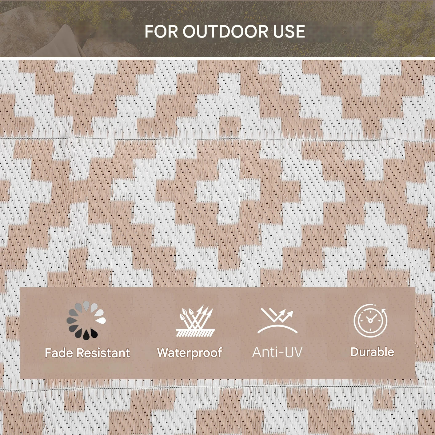 Buiten Vloerkleed - Buitentapijt - Opvouwbaar - UV-bestendig - Waterdicht - Tapijt  - Rhombus Geometric Pattern - voor Buiten - Balkon - Strand - Picknick -Terras - Polypropyleen - 182 x 274 cm - Koffie/Wit