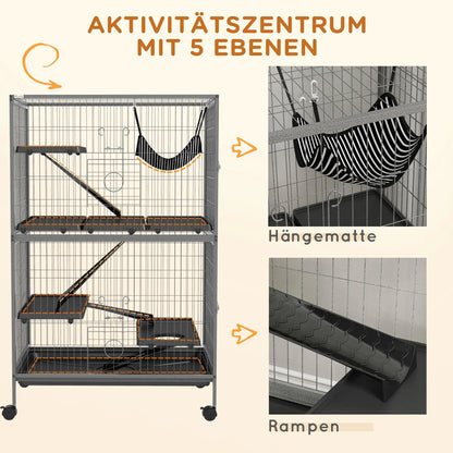 Multifunctional Small Animal Cage with 4 Platforms 3 Ramps 4 Doors Steel Grey Silver Black Size 80L x 52B x 128H cm