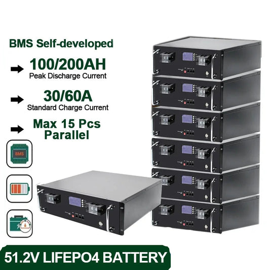 Lithium Accu – LiFePO4 Accu – Thuisbatterij – Zonne-energie Accu – Solar Accu – 51.2V 100Ah – 6000+ Cycli Levensduur