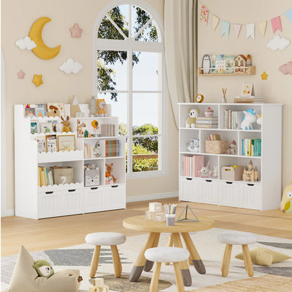 Kinderboekenplank – Speelgoedkast – Opbergmeubel – Boekenkast – Kinderkamermobiel – Wit – Met 4 Lades op Wieltjes – Hoogwaardig Hout – Afmetingen 125,5x40x120 cm