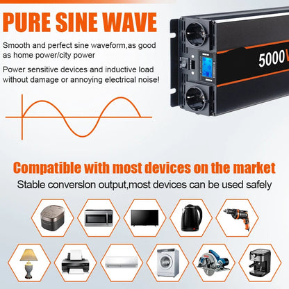 Omvormer - Spanningsomvormer - Auto Omvormer - 3000W - Powerstation - Powerbank - DC 12V 24V naar AC 220V - met Afstandsbediening en EU Stopcontact