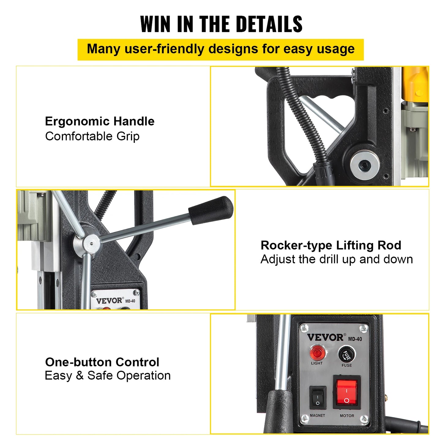 Drill Machine - Magnetic Core Drill Machine - Magnetic Drill Machine - Electric Magnetic Drill Machine - 1100W 1.57” Bore Diameter, 2697lbf/12000N Portable Electric - with 7 Bits, 580RPM Max Speed