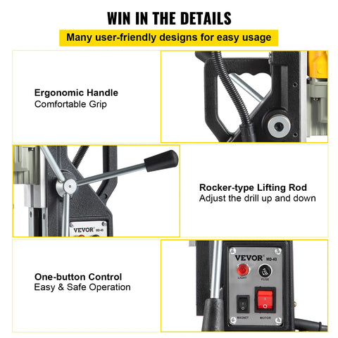 Drill Machine - Magnetic Core Drill Machine - Magnetic Drill Machine - Electric Magnetic Drill Machine - 1100W 1.57” Bore Diameter, 2697lbf/12000N Portable Electric - with 7 Bits, 580RPM Max Speed