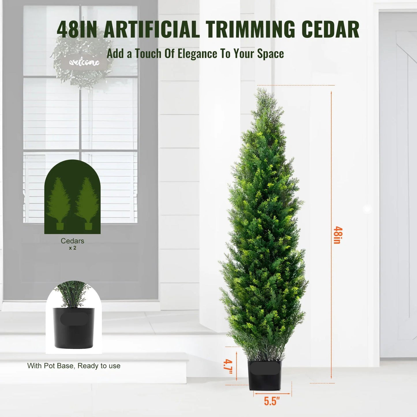 Kunstplant - Kunstplanten voor Binnen en Buiten - Kunstmatige Cedar - Topiary Boom - 91 cm - E Evergreen Sierboom voor Huisdecoratie - Kunsthaag