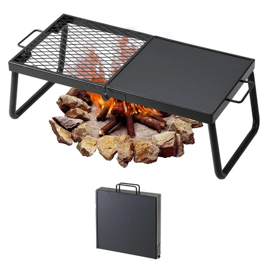 BBQ Grill - Grill Rotisserie Kit - Grillset - BBQ Opvouwbare kampvuurgrill - Draagbaar - Kampvuurkookuitrusting - met poten - voor buiten BBQ-koken - 24x12 Inch - Zwart