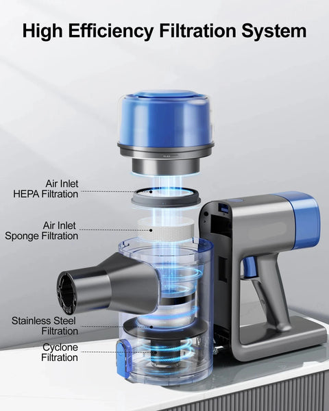 Cordless Stick Vacuum Cleaner - Stick Vacuum Cleaner - Vacuum Cleaner - Cordless Stick Vacuum Cleaner - Powerful Suction - For animal hair - 55 minutes time - 400 W - 33 Kpa - HEPA filter - Blue