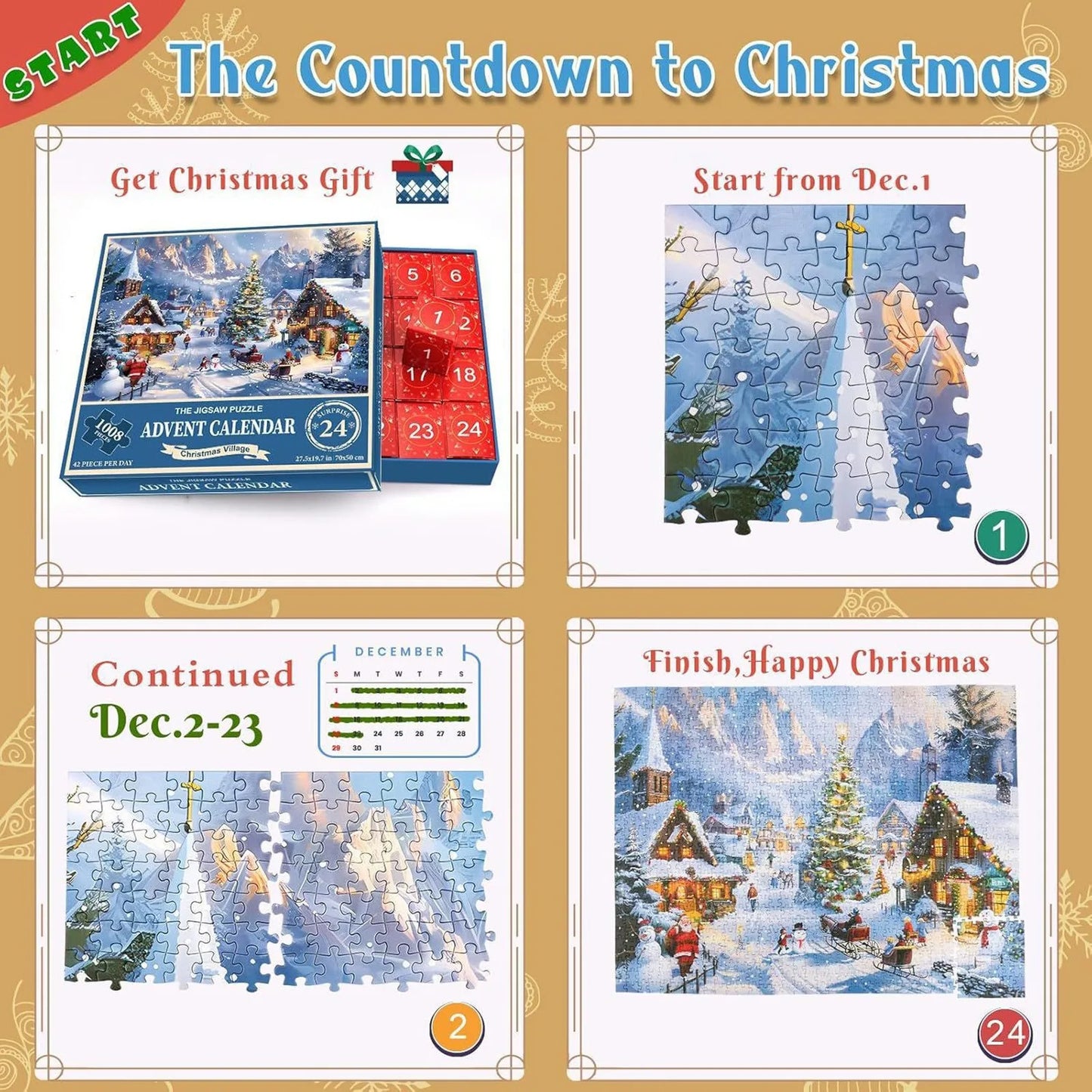 Advent calendar - Advent calendar puzzle - 1008 pieces - Card blind box - Christmas countdown puzzle - Children's Christmas gift - Toys - Play set