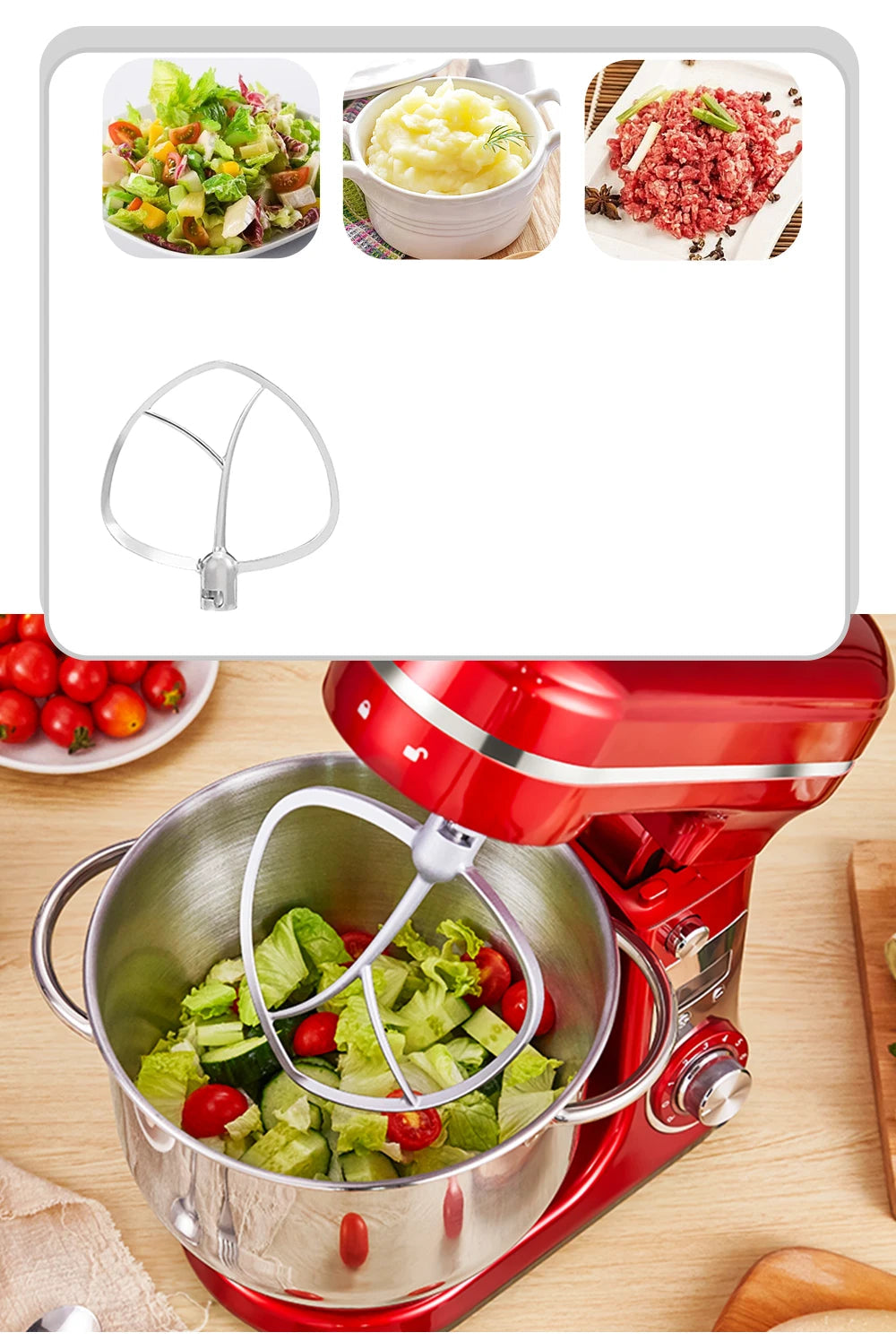 Keukenmixer – Keukenmachine - Keukenrobot - Foodprocessor - 6L - 2000W - Krachtige & Stille Motor – 6 Snelheden – Met Roestvrijstalen Kom – Metal Gray