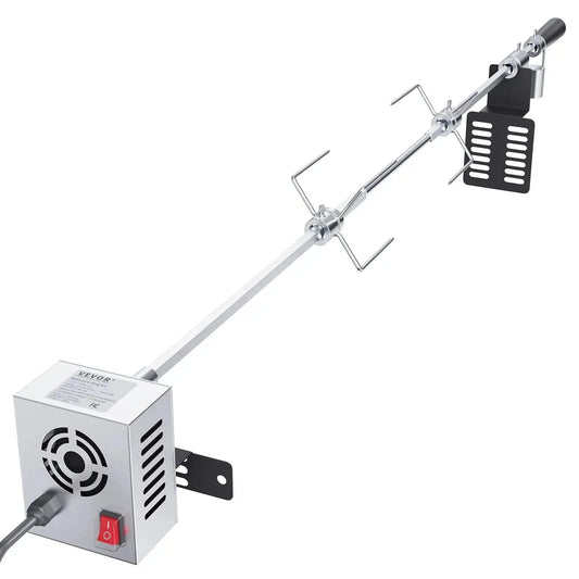 Electric BBQ Rotisserie Grill Kit - 4RPM - 9W - Elektrische BBQ met Motor - RVS Automatische Grillset - Zeskantige Spitstang - BBQ heel Lamsvlees & Geit - Roestvrijstalen - Laadvermogen 26LBS - Zilver