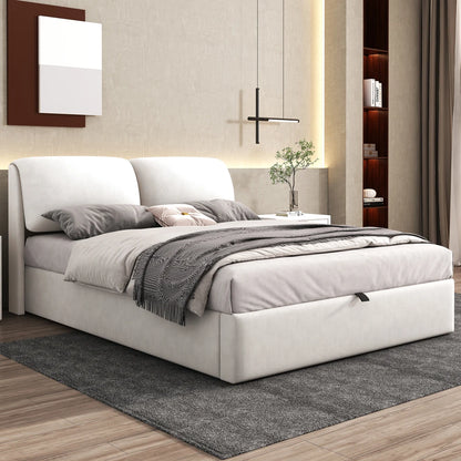 Velours Bed – Modern Bed – Opbergbed – Eenpersoonsbed – Slaapkamermeubel – Hydraulisch Opbergvak – 180 x 200 cm - Beige