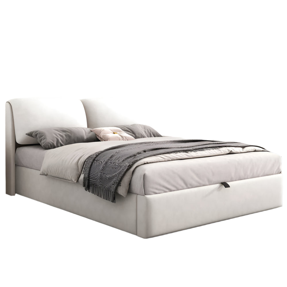 Velours Bed – Modern Bed – Opbergbed – Eenpersoonsbed – Slaapbed – 140x190 cm – Hydraulisch Opbergvak - Beige