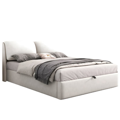 Velours Bed – Modern Bed – Opbergbed – Eenpersoonsbed – Slaapbed – 140x190 cm – Hydraulisch Opbergvak - Beige