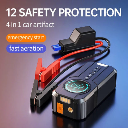 Buvaye - Jumpstarter voor Auto - Startkabels - Starthulp - Luchtcompressor - 4 in 1 - 12V - Jumpstarters - Powerbank 8000mah - Zwart - QUORE