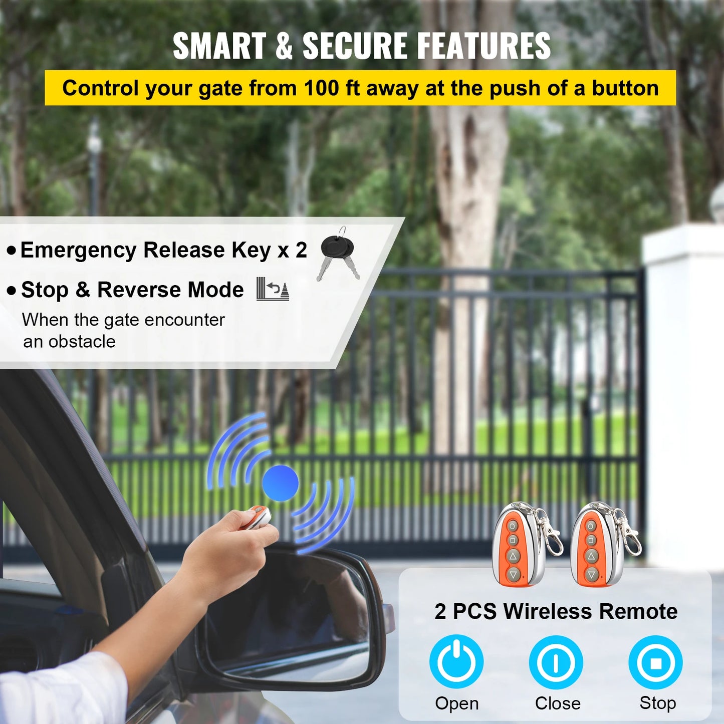 SucceBuy Sliding Gate Opener Electric Operator AC600 1400 lbs with 2 Remote Controllers Move Speed 43 ft Per Min Basic Model
