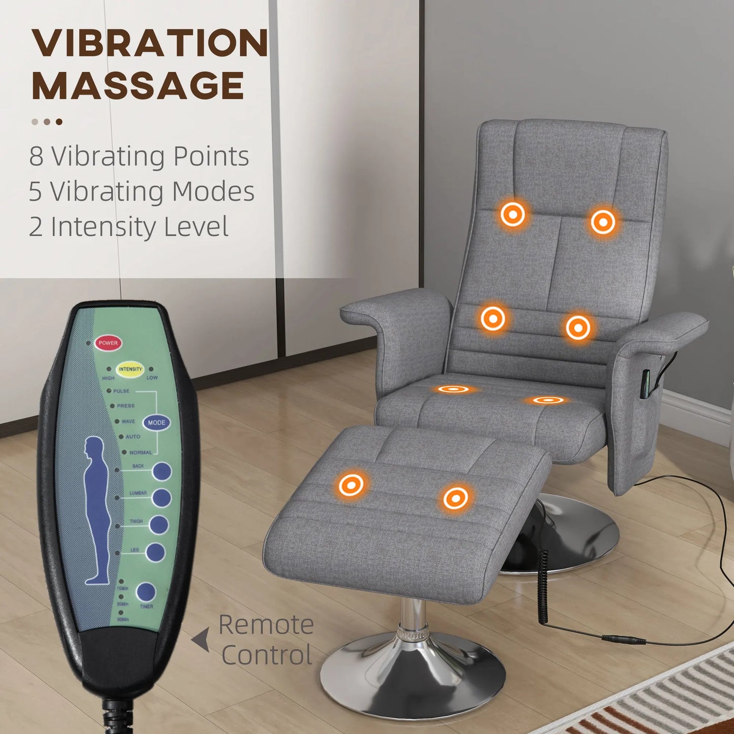 Elektrische Relaxfauteuil – Massagefauteuil – Relaxstoel – Draaifauteuil – Comfortstoel – 8 Vibratiemassagepunten – Verstelbare Rugleuning