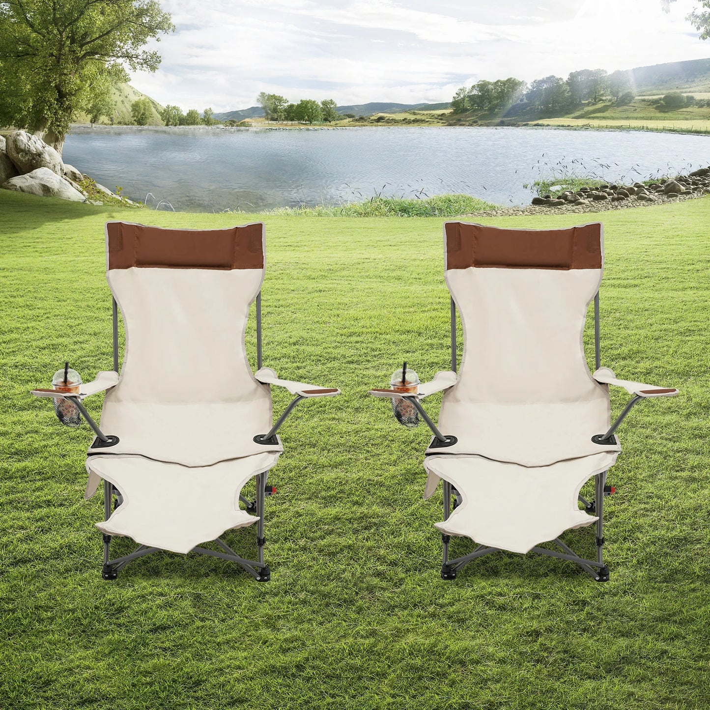 2PCS Opvouwbare Campingstoel met Voetsteun - Verstelbare Ligstoel voor Strand, Tuin, Reizen, Lichtgewicht en Draagbaar