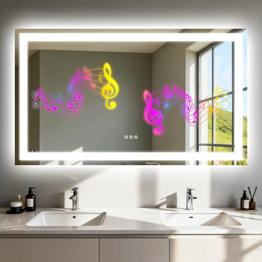 Badkamerspiegel – Led Spiegel – Wandspiegel – Make-up Spiegel – Douche Spiegel – Bluetooth Speaker – Dimbare Led Verlichting – 120x70 cm Tempered Glas