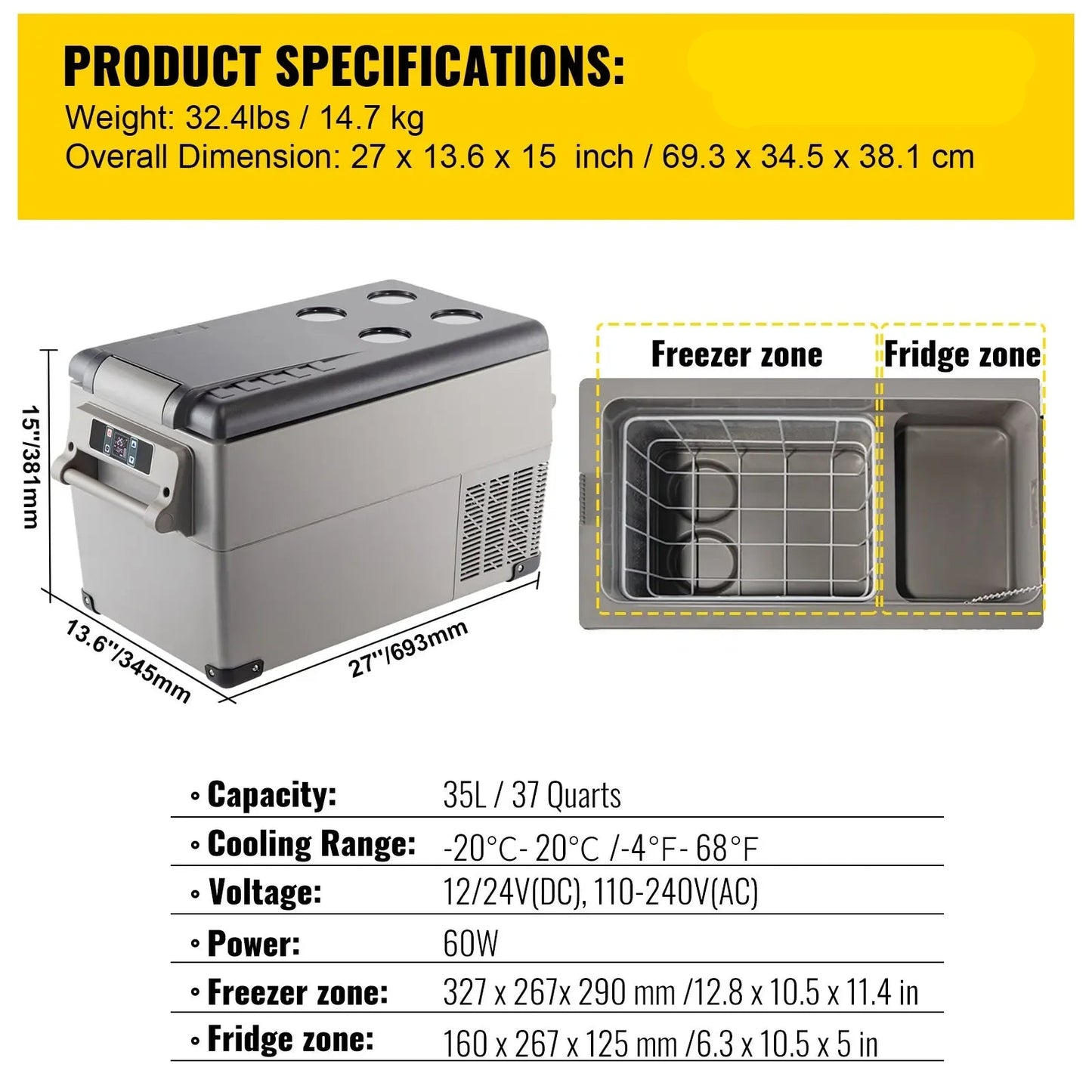 Draagbare Koelkast – Campingkoelkast – Auto Koelkast – Reis Koelkast – Mobiele Koelkast – 35L – Koelen Tot -20°C