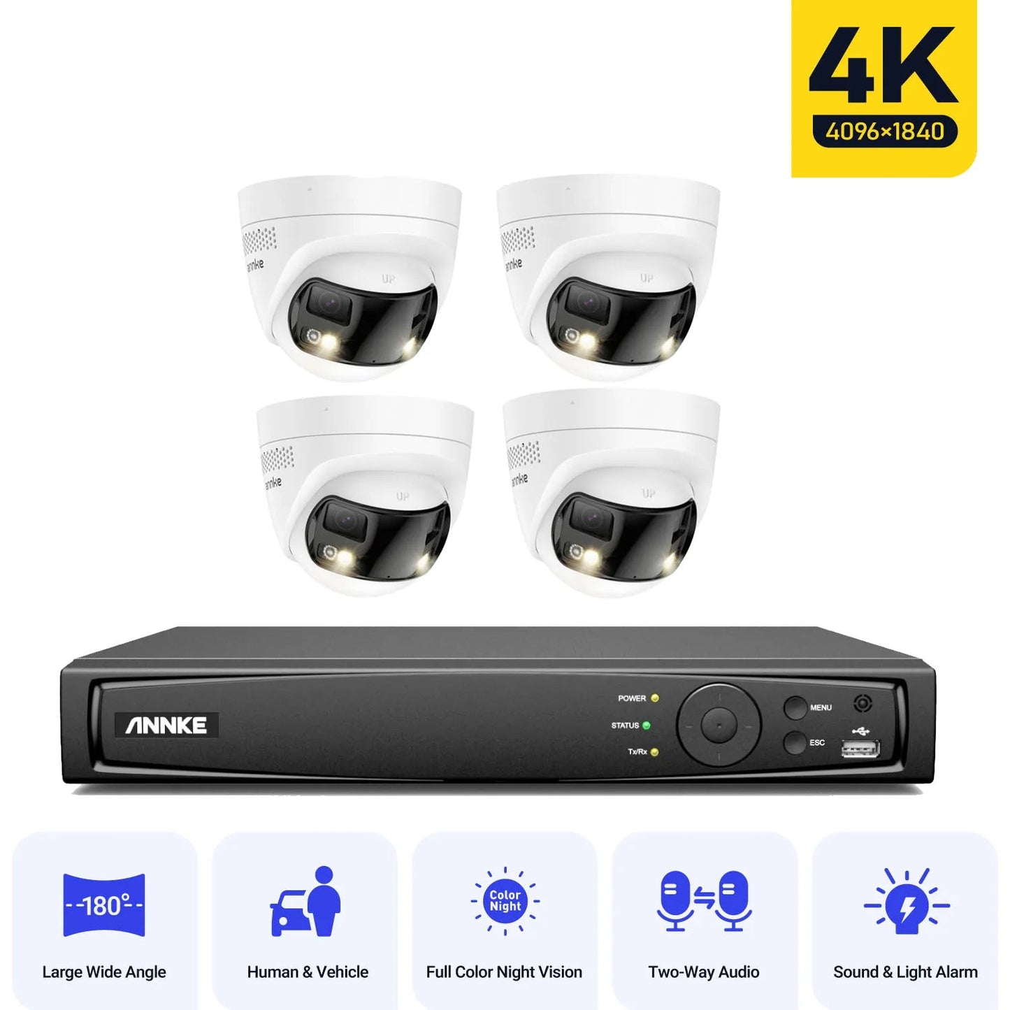 Beveiligingssysteem IP – CCTV Camera – Bewakingscamera – Dome Camera – AI Bewegingsdetectie Met Nachtzicht - Ultrabreed 180° Dual-Lens - NVR Recorder