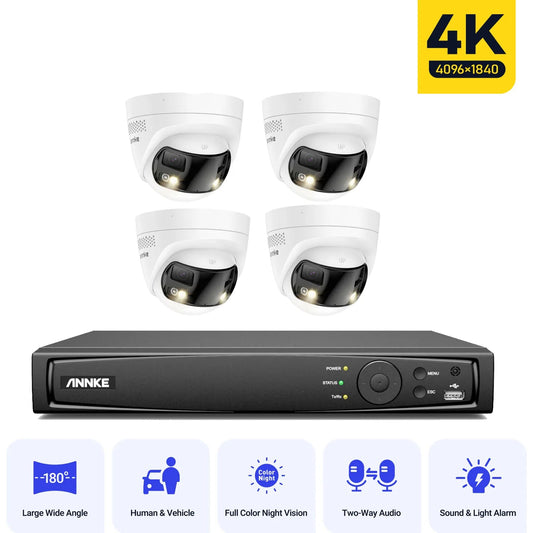 Beveiligingssysteem IP – CCTV Camera – Bewakingscamera – Dome Camera – AI Bewegingsdetectie Met Nachtzicht - Ultrabreed 180° Dual-Lens - NVR Recorder