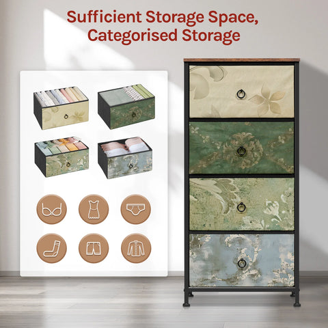 Fabric Chest of Drawers - Chest of Drawers - Storage Cabinet - 4 Drawers - Compact Cabinet - Versatile - Home Organizer - Metal Frame - Dark Gray