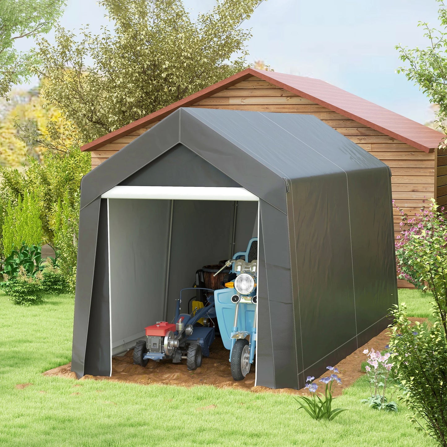 Garagetent – Schuurtent – Opbergtent – Beschutting – Motorstalling – Stevig Verzinkt Staal – Waterdicht UV-bestendig Doek - 2.1 x 3.6 x 2.35 m - Donkergrijs