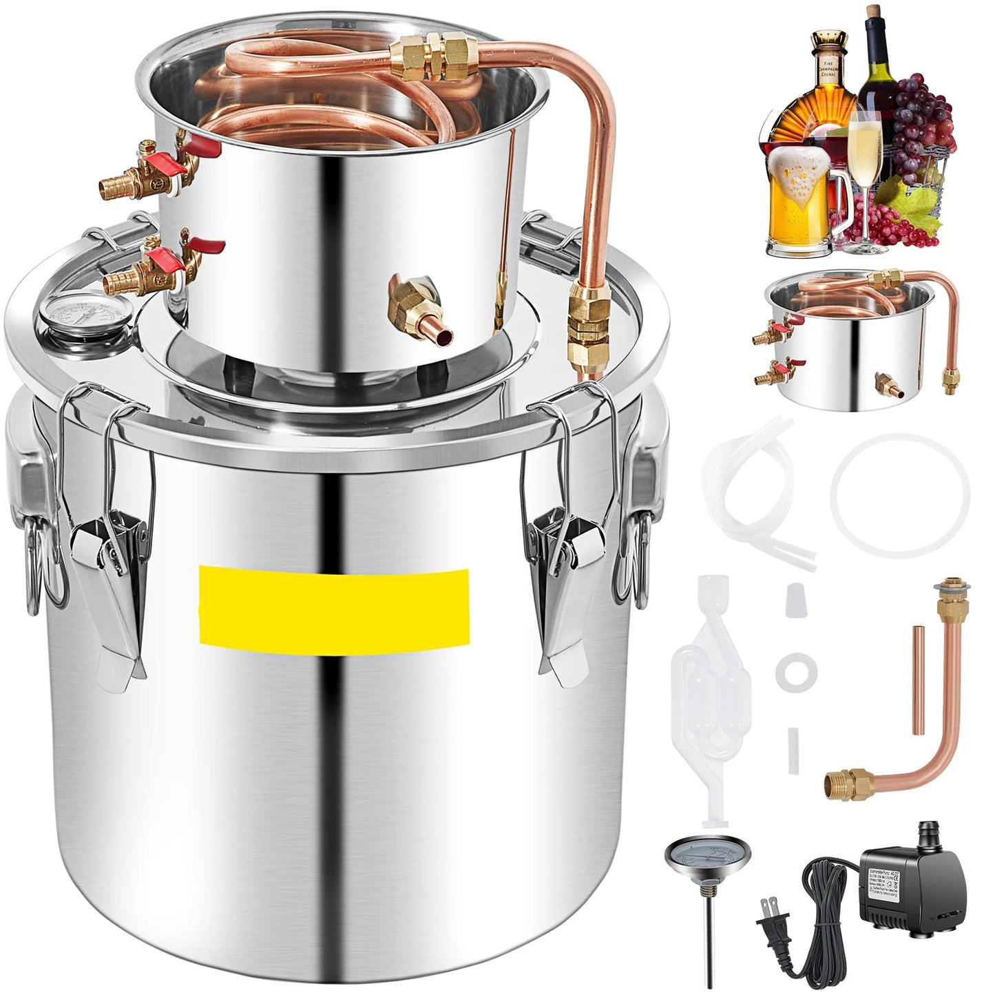 Distilleerketel - Destilleerapparaat - Moonshine - 50L - voor Alcohol - Fermentatie set - Home Brewing Set voor Whisky, Wijn & Brandy – Zilver