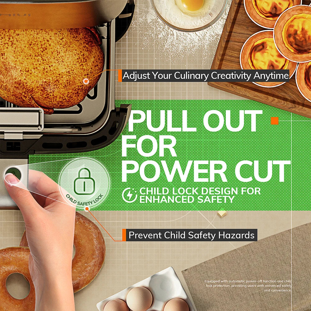 Heteluchtfriteuse - 5L - Oven - Touch Bediening - en Kijkvenster - Elektrische Olievrije - met Antiaanbakmand - Familieformaat - Lichtgrijs