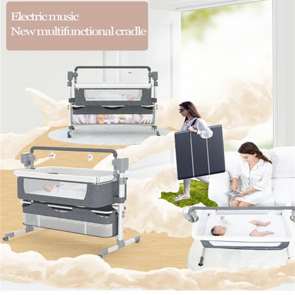 Wieg - Babybedje - Baby bed co sleeper - Elektrisch Babybedje - Ledikant - Bluetooth - Verplaatsbaar - Elektrisch Babybedje met Bluetooth Muziek – Wieg met Schommelfunctie voor Pasgeborenen -Grey