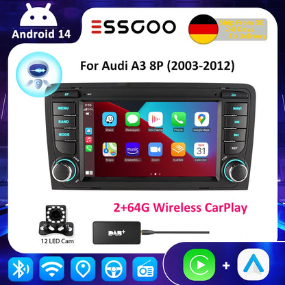 Android 14 Multimedia Speler – Autoradio – Navigatiesysteem – Infotainmentsysteem – Touchscreen Radio – 7 Inch IPS Scherm – 2 GB RAM 64 GB Opslag – Draadloze Apple CarPlay & Android Auto