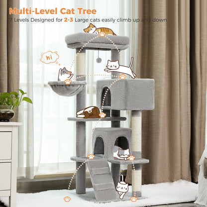Kattenboom - Meerdere Verdiepingen – Kattenkrabpaal - met Luxe Huis - Ligmand - Sisal - Speelballetje – Stevig Kattenmeubel - Binnenkatten - 143 cm - Gijs