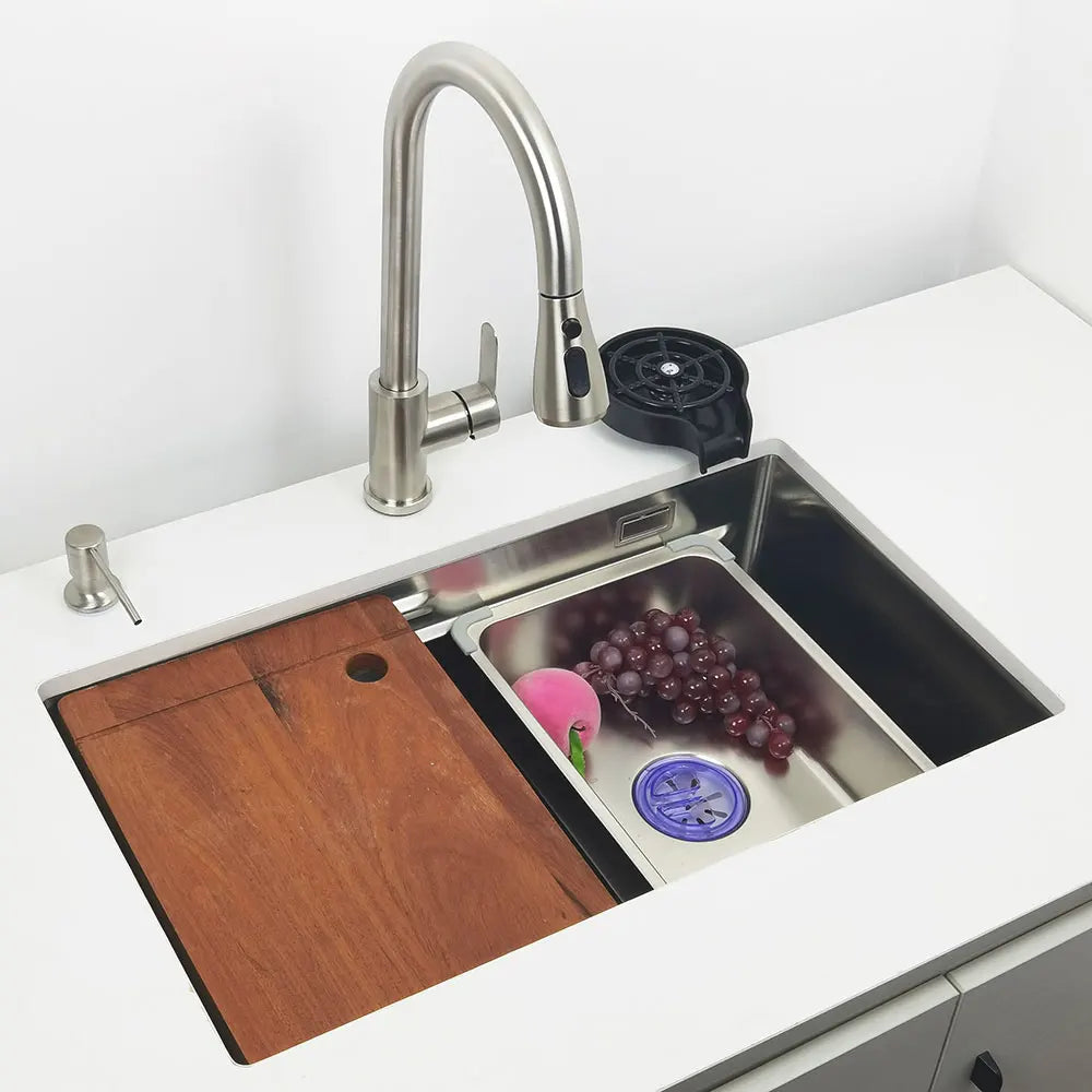 RVS Undermount Spoelbak – Inbouw Spoelbak – Keukenspoelbak – Enkele Bak – Binnenbouw Wastafel – 75x40 cm – 304 Roestvrij Staal – Waterfall Kraan