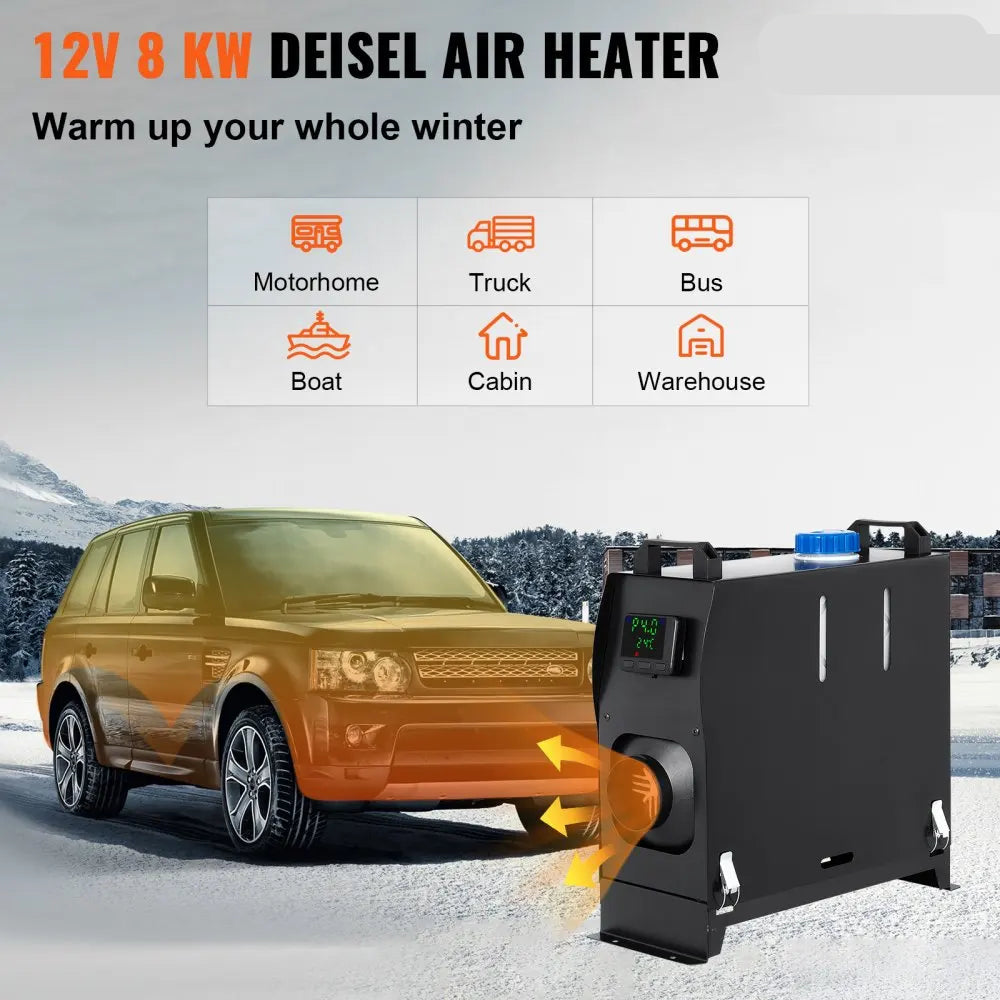 Diesel Kachel - Verwarming - Diesel Kachel - 12V - 8KW - Luchtverwarmer met Afstandsbediening & LCD Schakelaar – Stil Verwarmingssysteem voor Auto, Camper, Boot of Vrachtwagen - QUORE