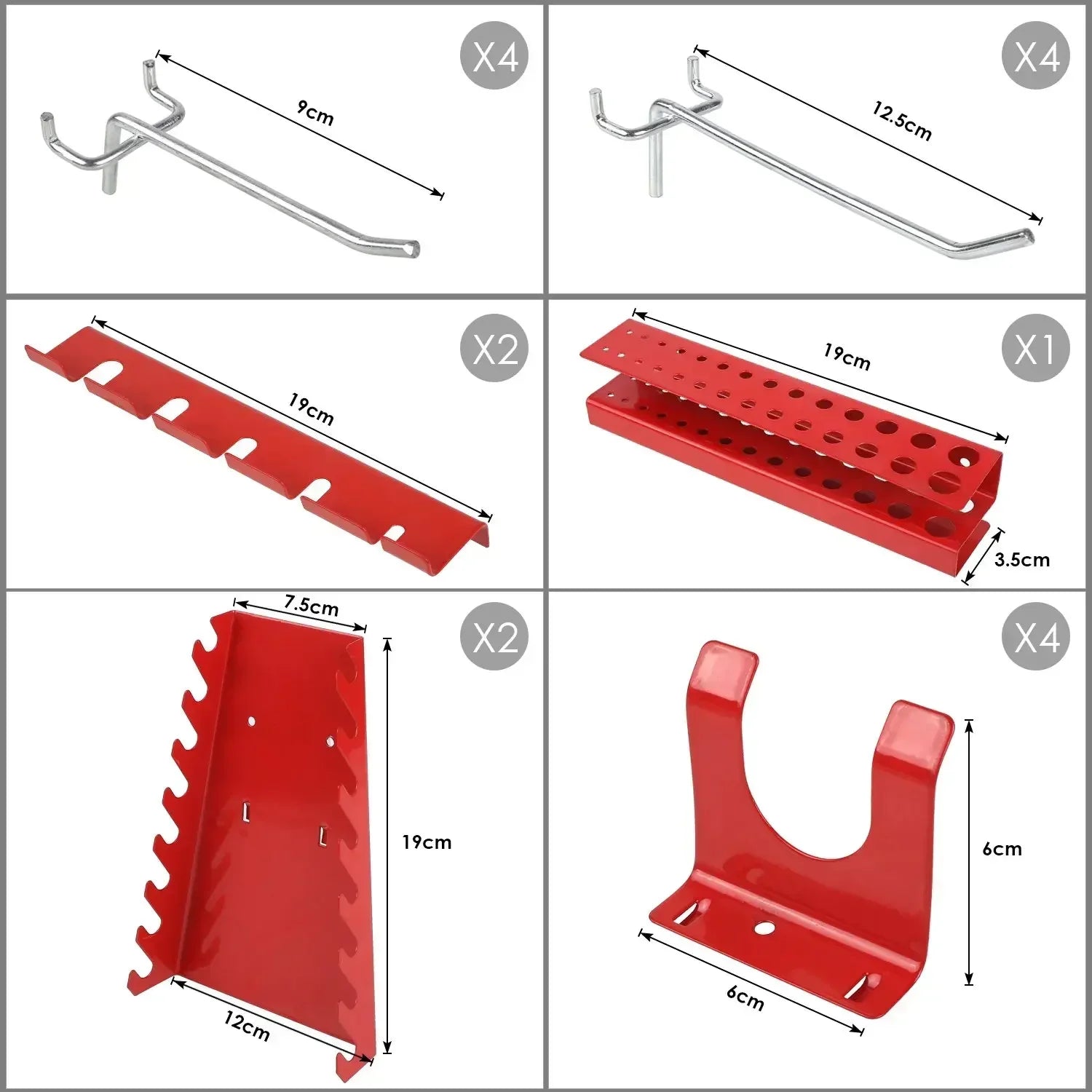 Gereedschapswand - Wandorganizer - Gereedschapsbord - 120x60 cm - Metalen Gereedschapswand - Inclusief 17-delige Haken Set - Ruimtebesparend & Uitbreidbaar - Eenvoudige Montage - Rood - QUORE