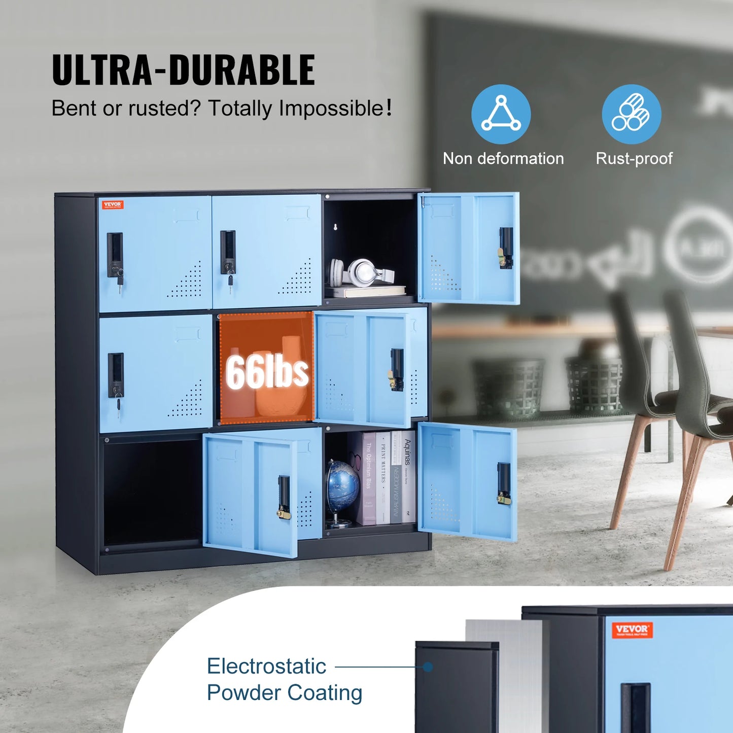 Metalen Opbergkast – Lockerkast – Opbergkast – Kantoor Kast – Garage Kast – 9 Compartimenten – Magneetsloten