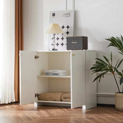 Dressoir - Crème - Commode met twee deuren - Hoge kast - Vrijstaande kast - Afmetingen: 80 x 40 x 80 cm - QUORE