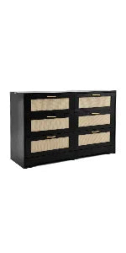 Ladekast – Opbergmeubel – Ladekasten – Opbergkast – Rattan Afwerking – 6 Ruime Lades – MDF Hout - 100 x 40 x 75 cm - Zwart