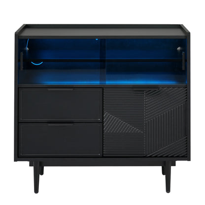 Opbergkast – Opbergmeubel – Kast – Opbergmeubel Met Glazen Schuifdeuren – Met LED-Verlichting – Met Metalen Poten