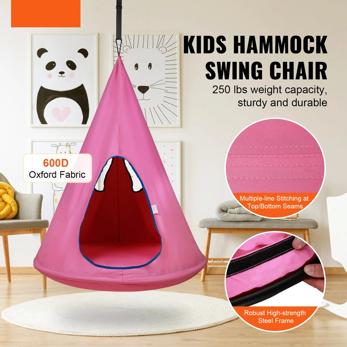 Hammock - Hammock for Two - Hanging Chair - Hamac - Hammock Chair - Kids Nest Swing Chair - Hanging Hammock Chair - with Adjustable Rope - for Children - Indoor and Outdoor Use - Pink