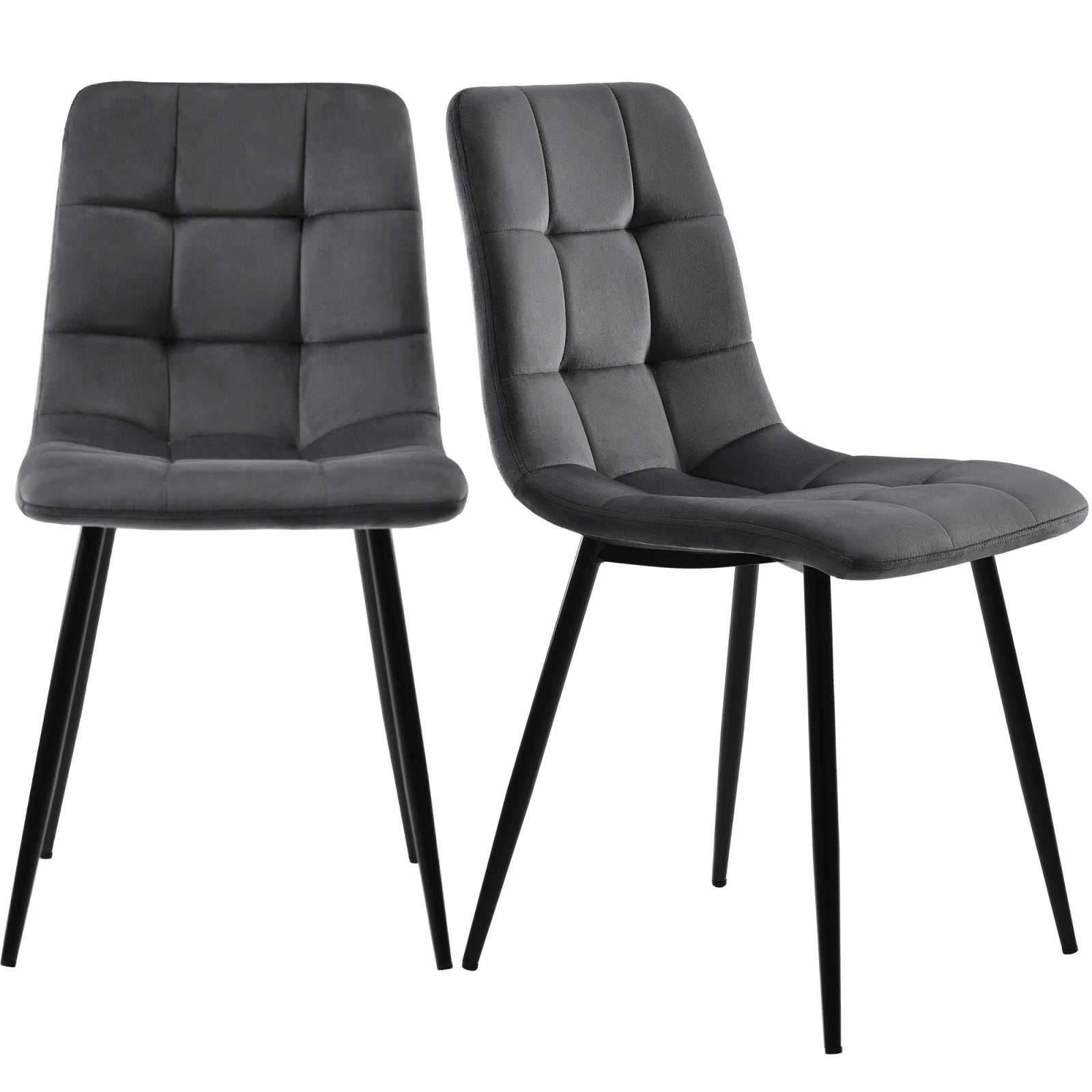 Eetkamerstoelen – Velvet Stoelen – Quilt Stoelen – Metalen Frame – Comfortabel Zitoppervlak – Vloerbescherming - Set van 4 - Lichtgrijs - QUORE